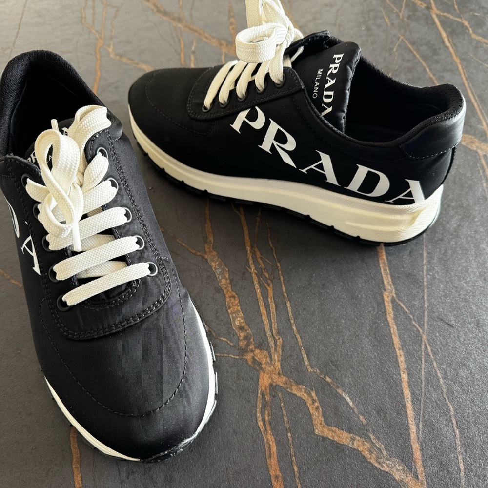 Prada Monochrome Lace-Up Sneakers 7.5 size